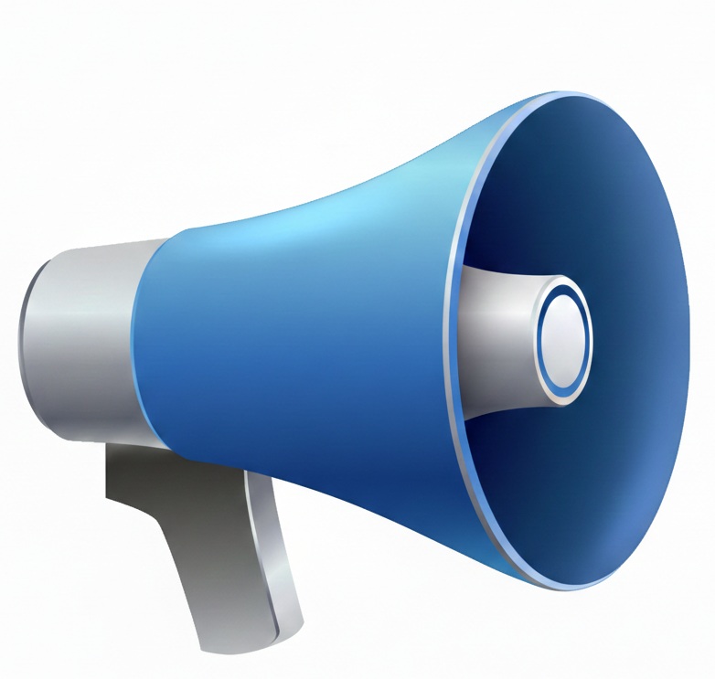 A 3D blue megaphone representing strategic digital marketing and growth hacking for business expansion.